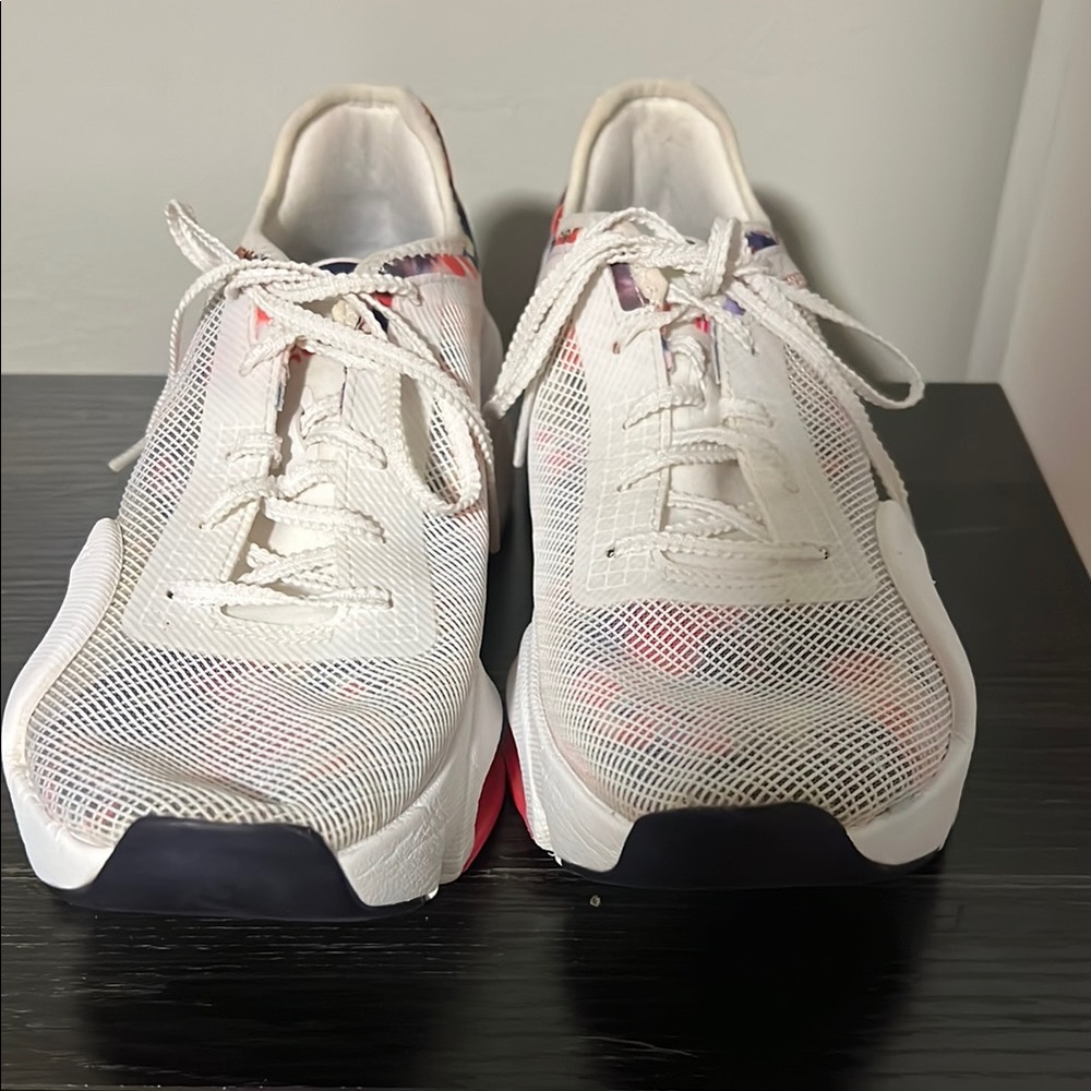 White and Pink Mesh Sneakers